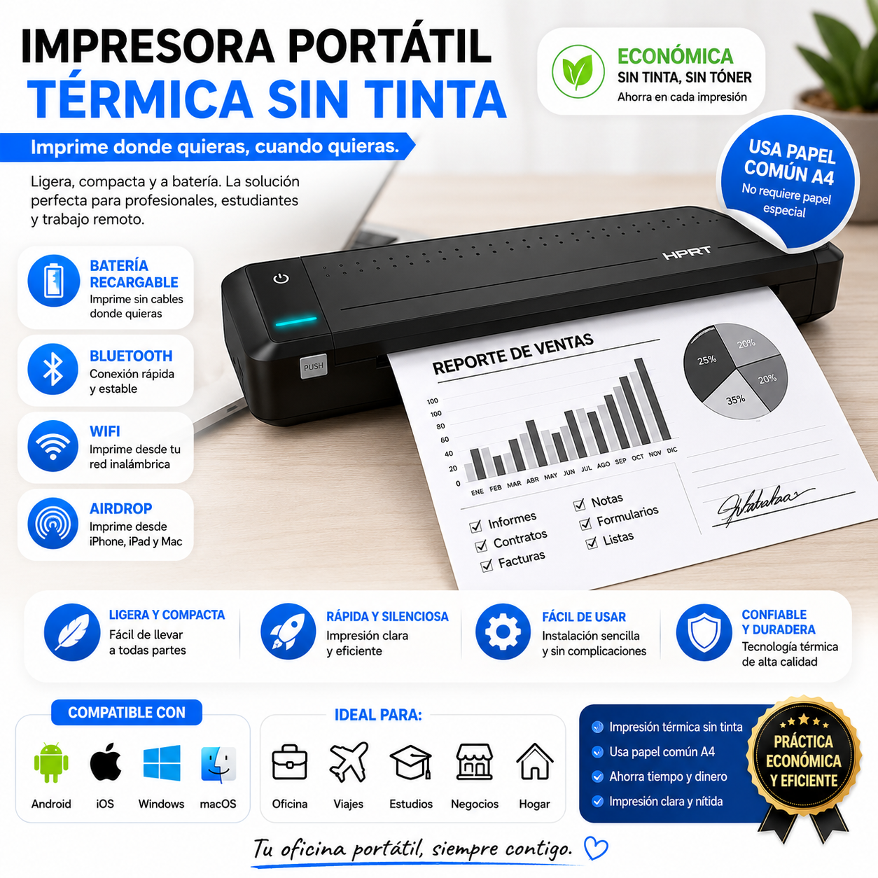 Impresora Térmica Multifuncional con Tecnología SIN TINTA + REGALO
